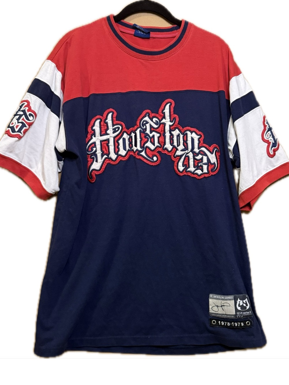 Vintage Houston 713 Graphic Short-Sleeve Stitched Patches Navy/Red/White